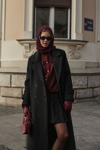 İpli Balaclava Bere Başlık Bordo - Fahhar Design