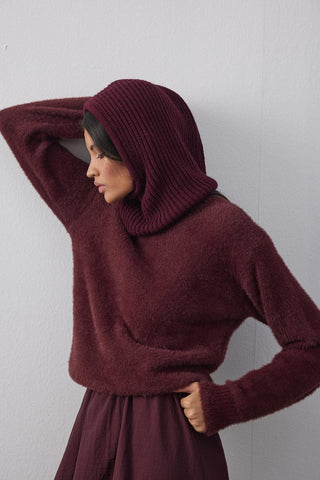 İpli Balaclava Bere Başlık Bordo - Fahhar Design
