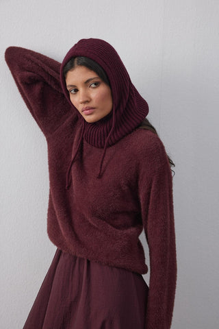 İpli Balaclava Bere Başlık Bordo - Fahhar Design