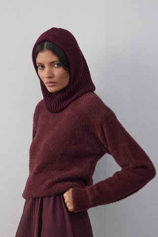 İpli Balaclava Bere Başlık Bordo - Fahhar Design