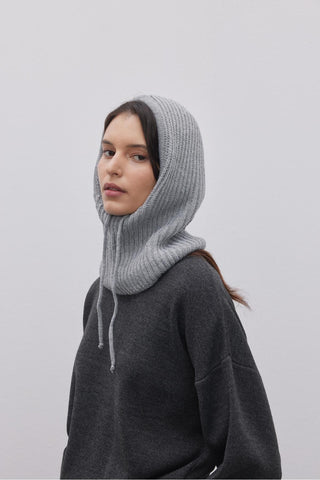 İpli Balaclava Bere Başlık Gri