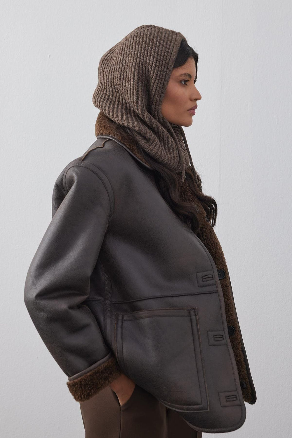 Rope Balaclava Beanie Cap Brown