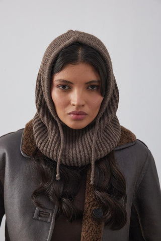 İpli Balaclava Bere Başlık Kahverengi - Fahhar Design