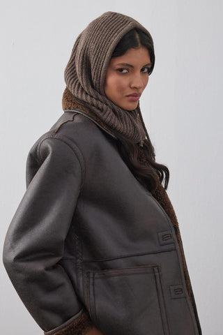 İpli Balaclava Bere Başlık Kahverengi - Fahhar Design