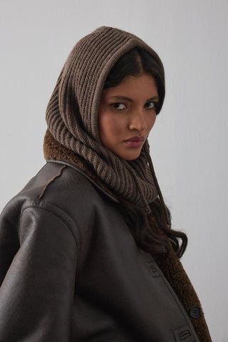 İpli Balaclava Bere Başlık Kahverengi - Fahhar Design