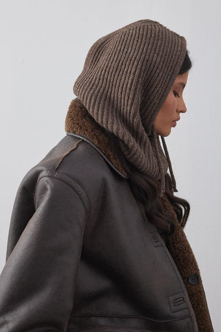 İpli Balaclava Bere Başlık Kahverengi - Fahhar Design