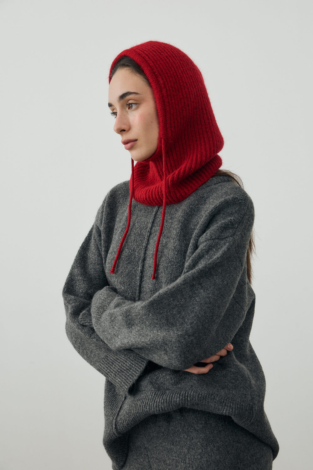 İpli Balaclava Bere Başlık Kırmızı