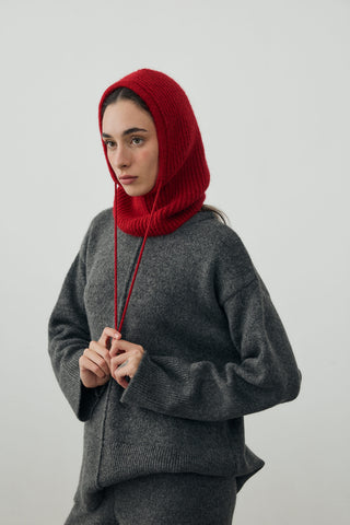 İpli Balaclava Bere Başlık Kırmızı