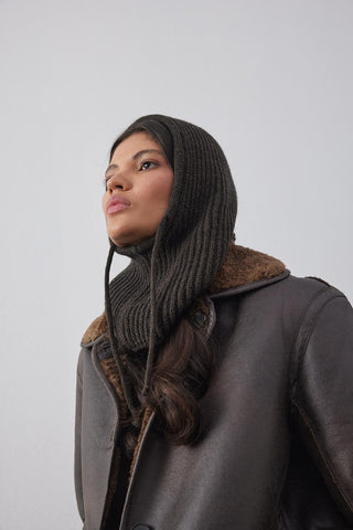 İpli Balaclava Bere Başlık Koyu Kahve - Fahhar Design