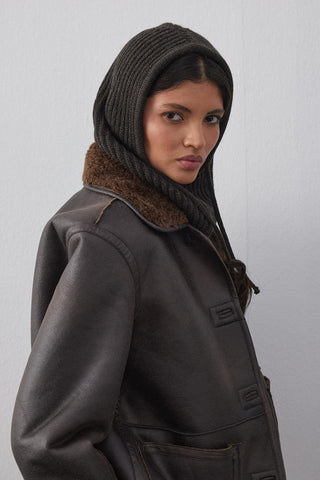 İpli Balaclava Bere Başlık Koyu Kahve - Fahhar Design