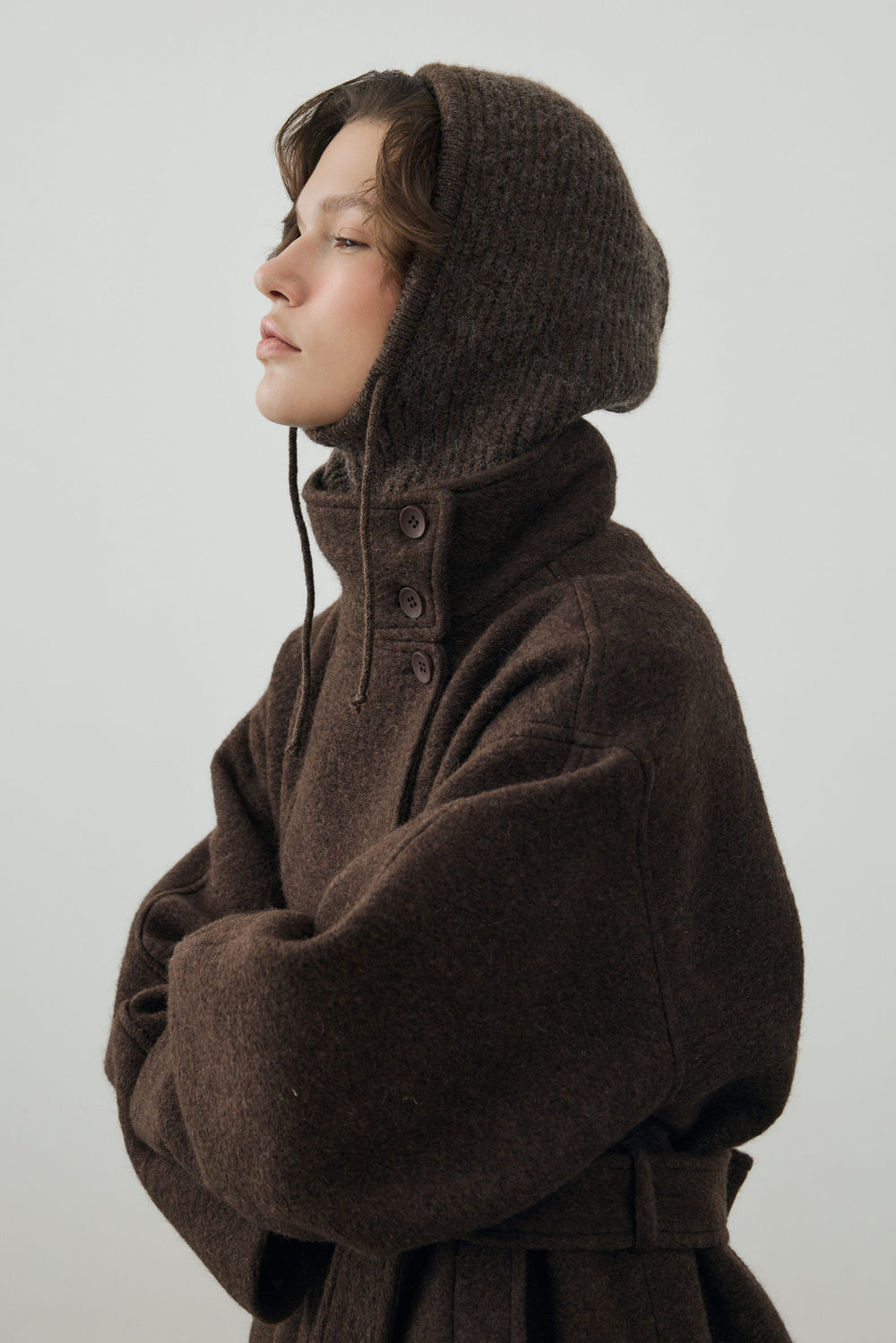 Rope Balaclava Beanie Hood Dark Brown