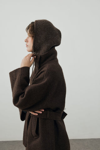 Rope Balaclava Beanie Hood Dark Brown