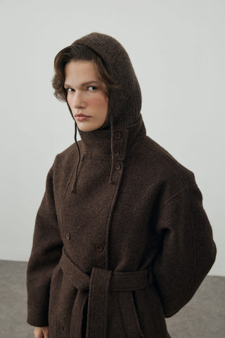 Rope Balaclava Beanie Hood Dark Brown