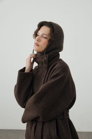 Rope Balaclava Beanie Hood Dark Brown
