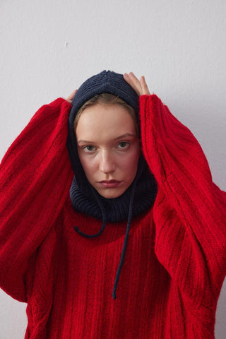 İpli Balaclava Bere Başlık Lacivert - Fahhar Design