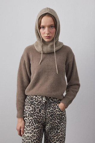 İpli Balaclava Bere Başlık Vizon - Fahhar Design