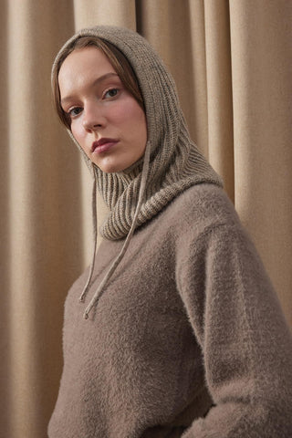 İpli Balaclava Bere Başlık Vizon - Fahhar Design