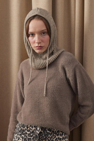 İpli Balaclava Bere Başlık Vizon - Fahhar Design