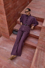 Işıltılı Baggy Straight Fit Denim Pantolon Bordo