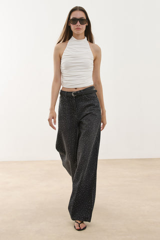 Işıltılı Baggy Straight Fit Denim Pantolon Siyah