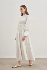 Jakarlı Elbise Ekru