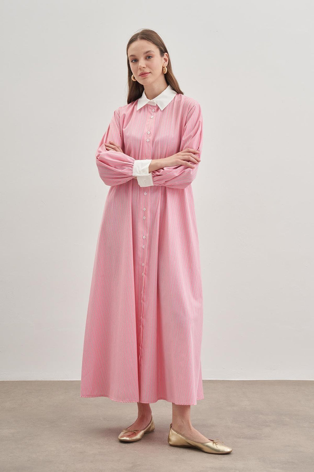 Women's Shirt Dress Striped Pink