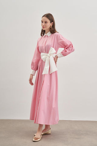 Kadın Gömlek Elbise Çizgili Pembe - Fahhar Design
