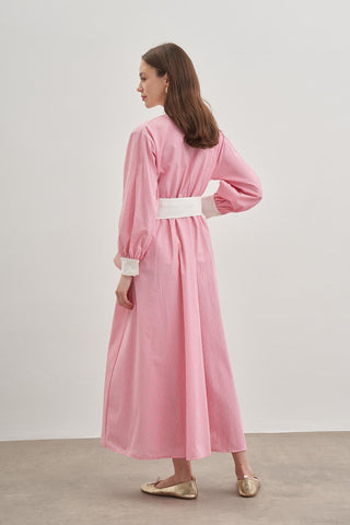 Kadın Gömlek Elbise Çizgili Pembe - Fahhar Design