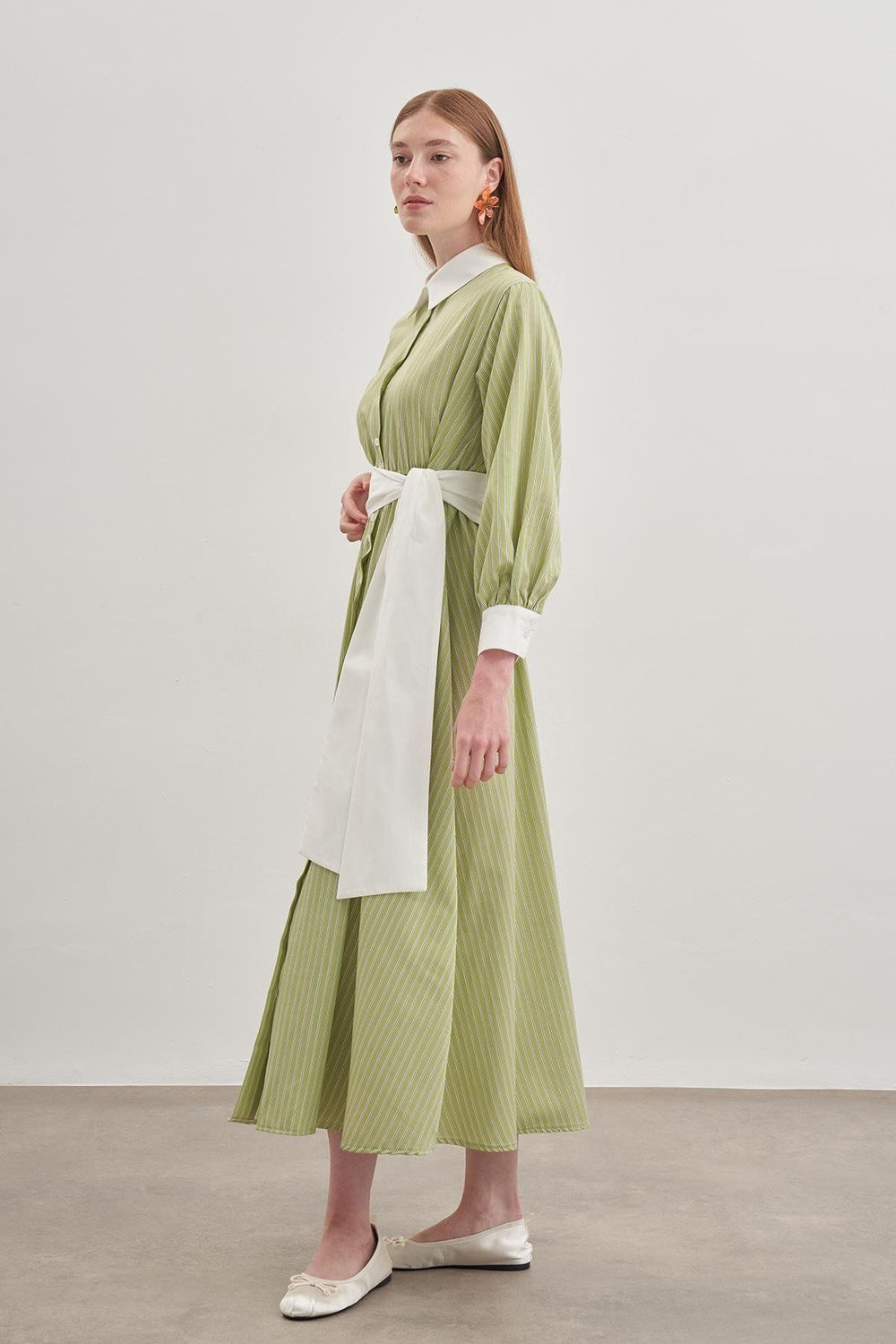 Women's Shirt Dress Striped Green