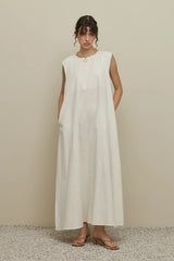 Thick Strap Basic Linen Dress White