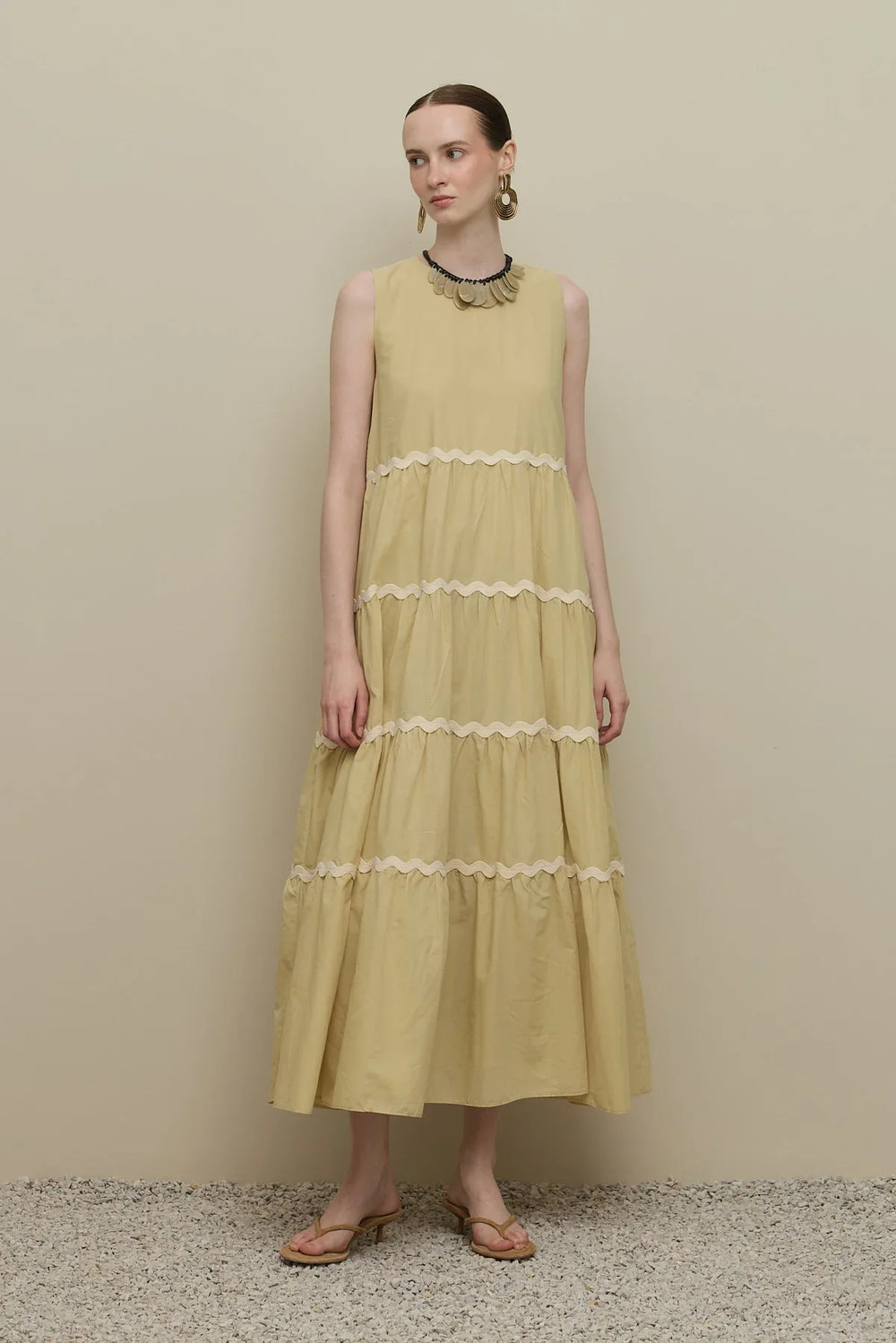 Thick Strappy Voile Dress Light Yellow