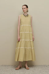 Kalın Askılı Vual Elbise Açık Sarı