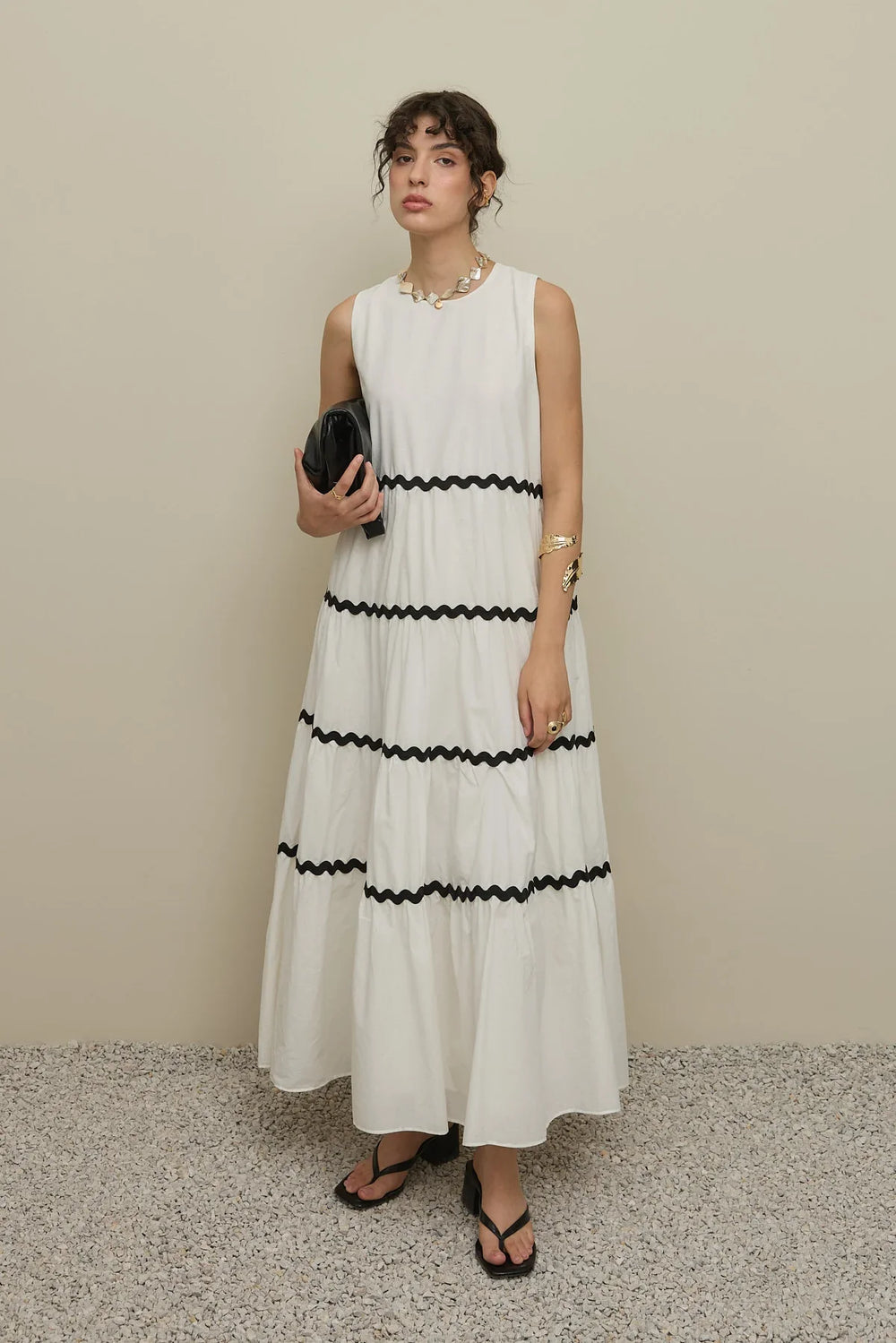 Thick Strappy Voile Dress in Ecru