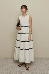 Kalın Askılı Vual Elbise Ekru