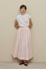 Kalın Katlamalı Geniş Etek Açık Pembe