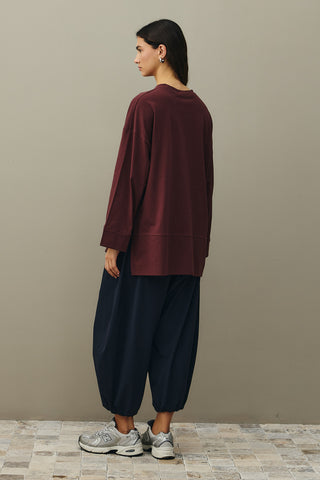 Kalın Katlamalı Sweatshirt Bordo