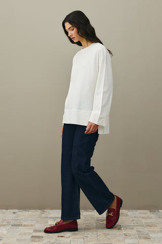 Kalın Katlamalı Sweatshirt Ekru
