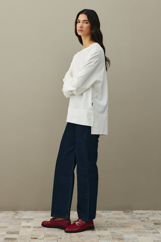 Kalın Katlamalı Sweatshirt Ekru