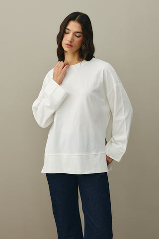 Kalın Katlamalı Sweatshirt Ekru