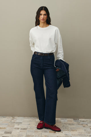 Kalın Katlamalı Sweatshirt Ekru