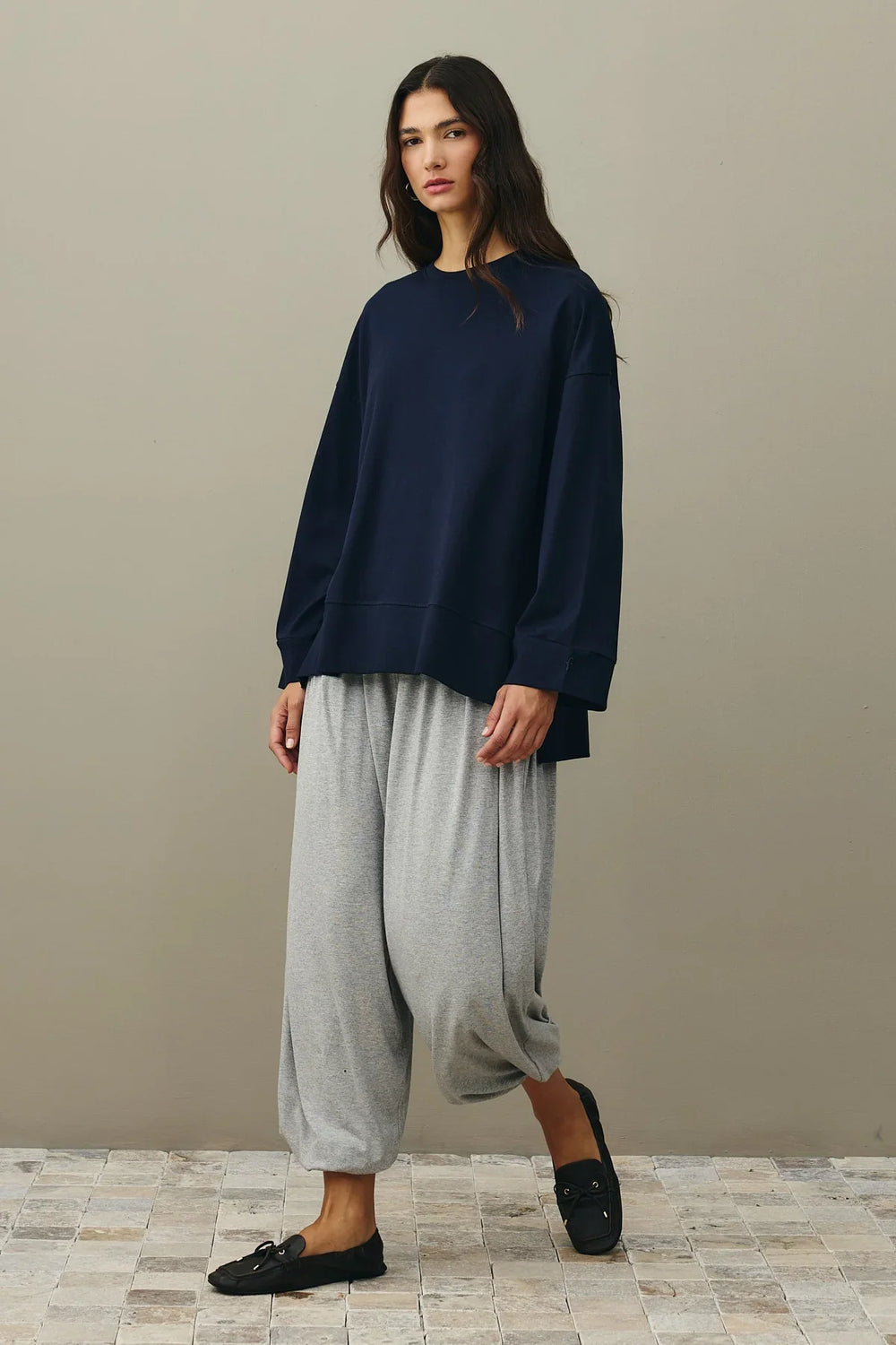 Thick Folded Sweatshirt Navy Blue