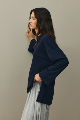 Kalın Katlamalı Sweatshirt Lacivert