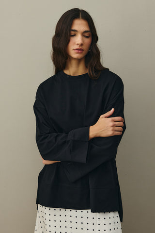 Kalın Katlamalı Sweatshirt Siyah