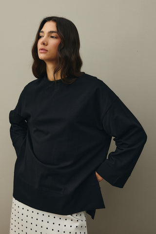 Kalın Katlamalı Sweatshirt Siyah