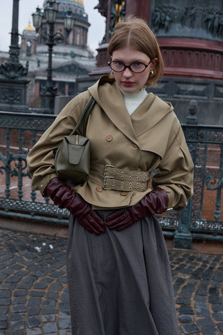 Kapüşonlu Kemerli Trenç Ceket Haki