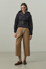 Kapüşonlu Kemerli Trenç Ceket Lacivert