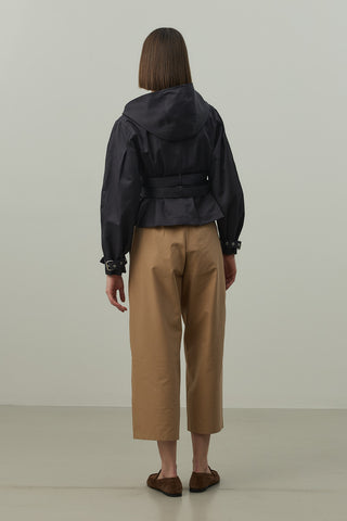 Kapüşonlu Kemerli Trenç Ceket Lacivert