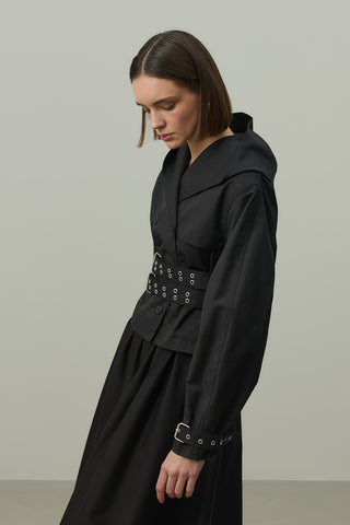 Kapüşonlu Kemerli Trenç Ceket Siyah