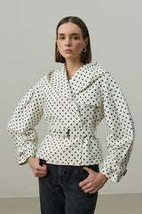 Kapüşonlu Puantiye Trenç Ceket Ekru