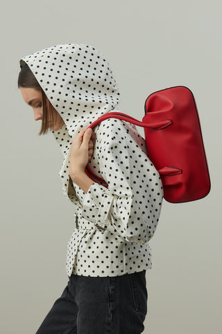 Kapüşonlu Puantiye Trenç Ceket Ekru